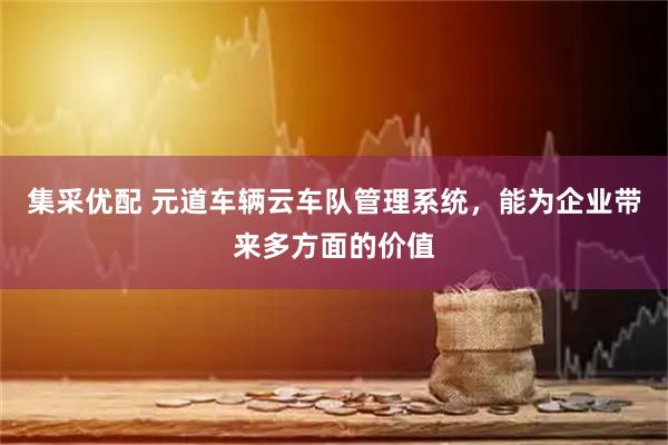集采优配 元道车辆云车队管理系统，能为企业带来多方面的价值